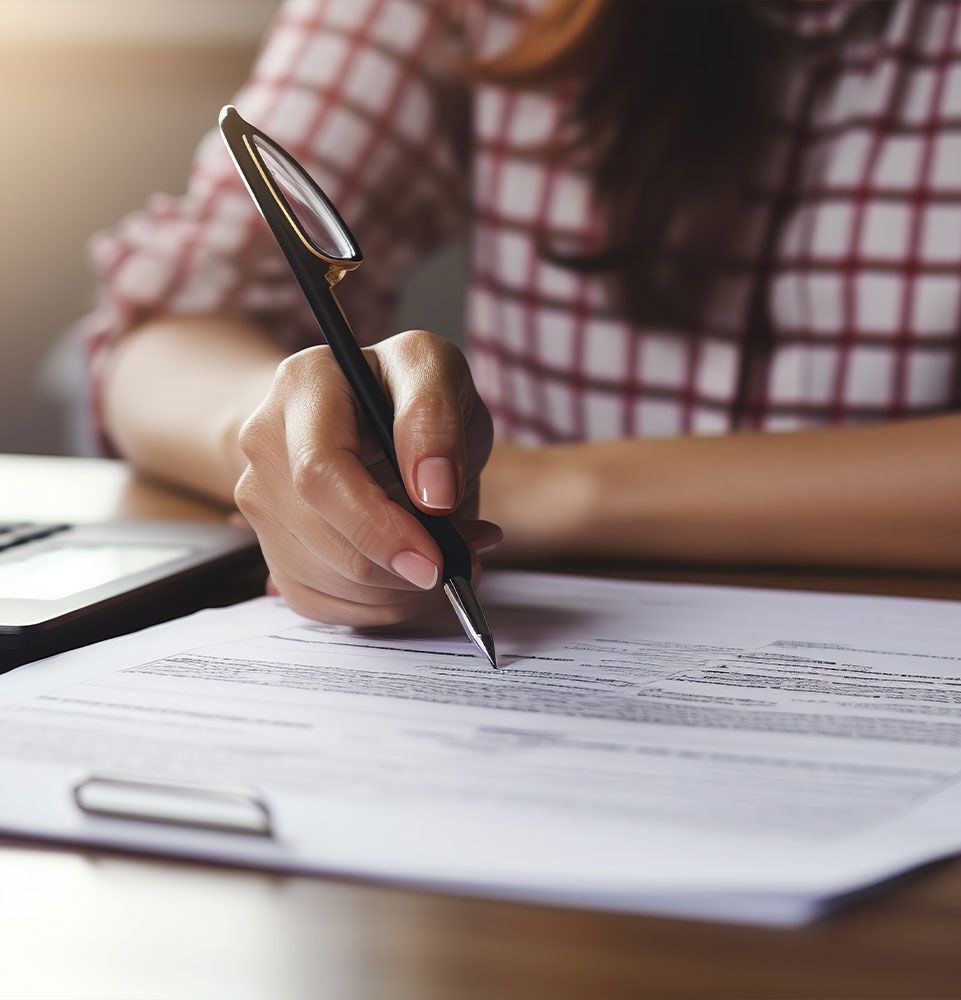 close up of person writing out form