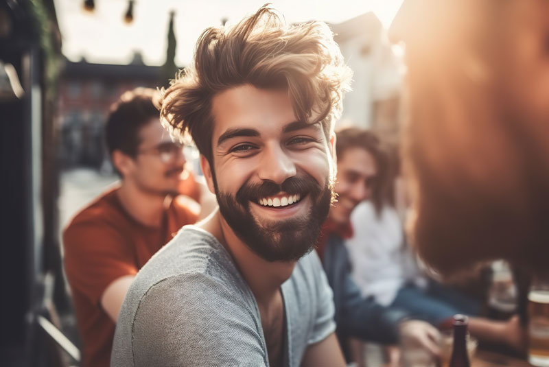 person with a group of friends smiling and having a great time